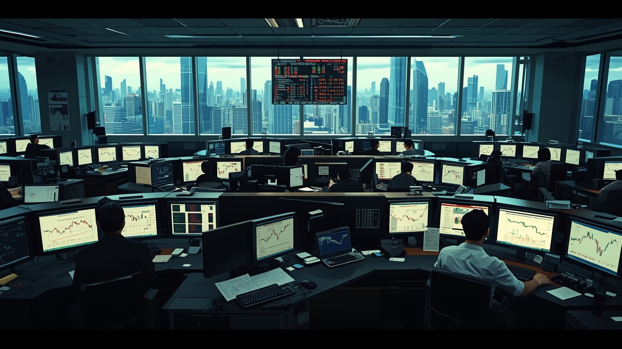 Investors await Fed rate guidance in tense trading floor scene